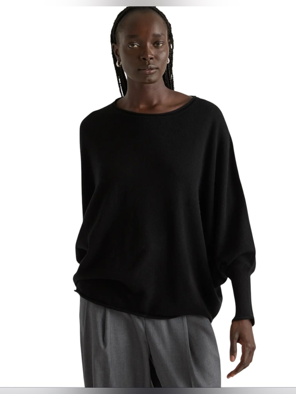 NWT Quince Women 100% Mongolian Cashmere Batwing Sweater Black Size S/M Relaxed